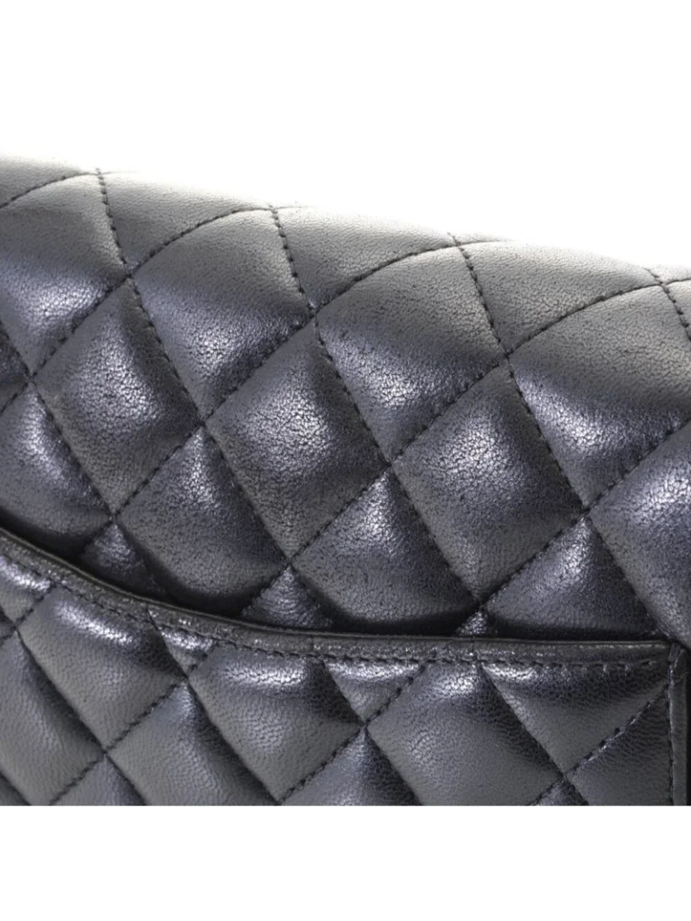 Chanel Quilted Chain Shoulder Black Silver Lambskin Bag